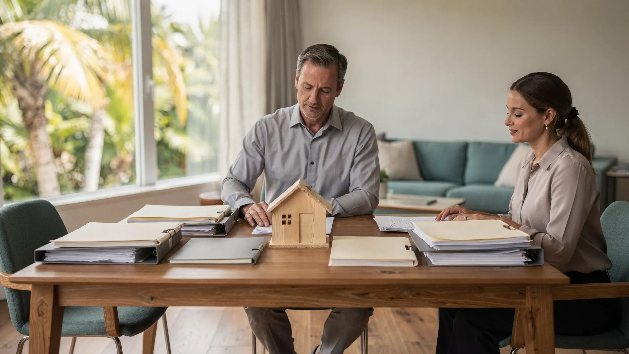 A South Florida homeowner sorts blank record groups into separate attorney, title-professional, and unresolved review areas without making a legal decision.