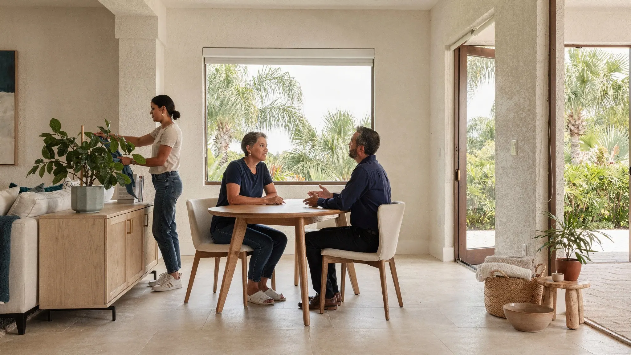 A South Florida homeowner prepares the home, speaks with a professional, and organizes household items as connected parts of the selling process.
