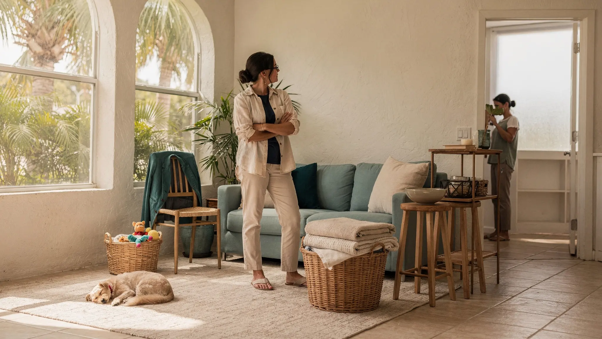 A South Florida homeowner pauses between everyday household life and simple moving preparation while considering how personal timing and a real estate timeline may differ.