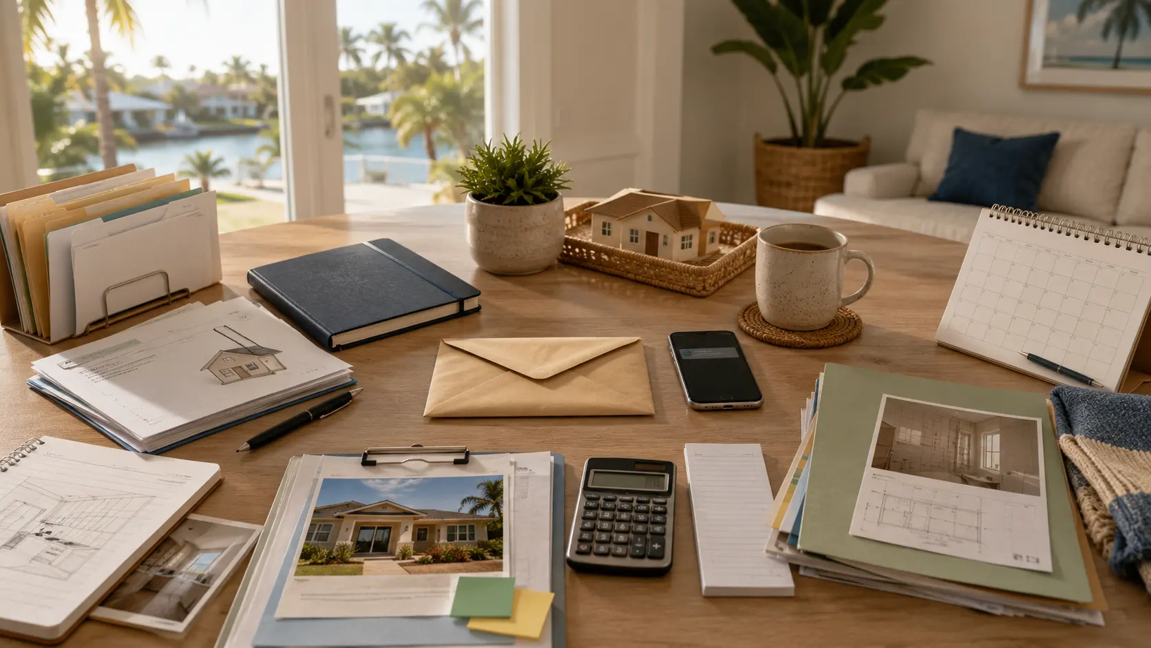 An offer envelope and phone shown as two small parts of a larger organized seller-readiness system of records, costs, condition notes, and timing.