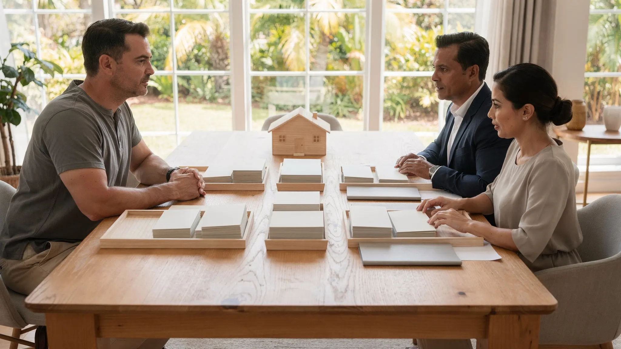A South Florida homeowner and two professionals compare separate record groups around one property model as part of a wider ownership-record review.