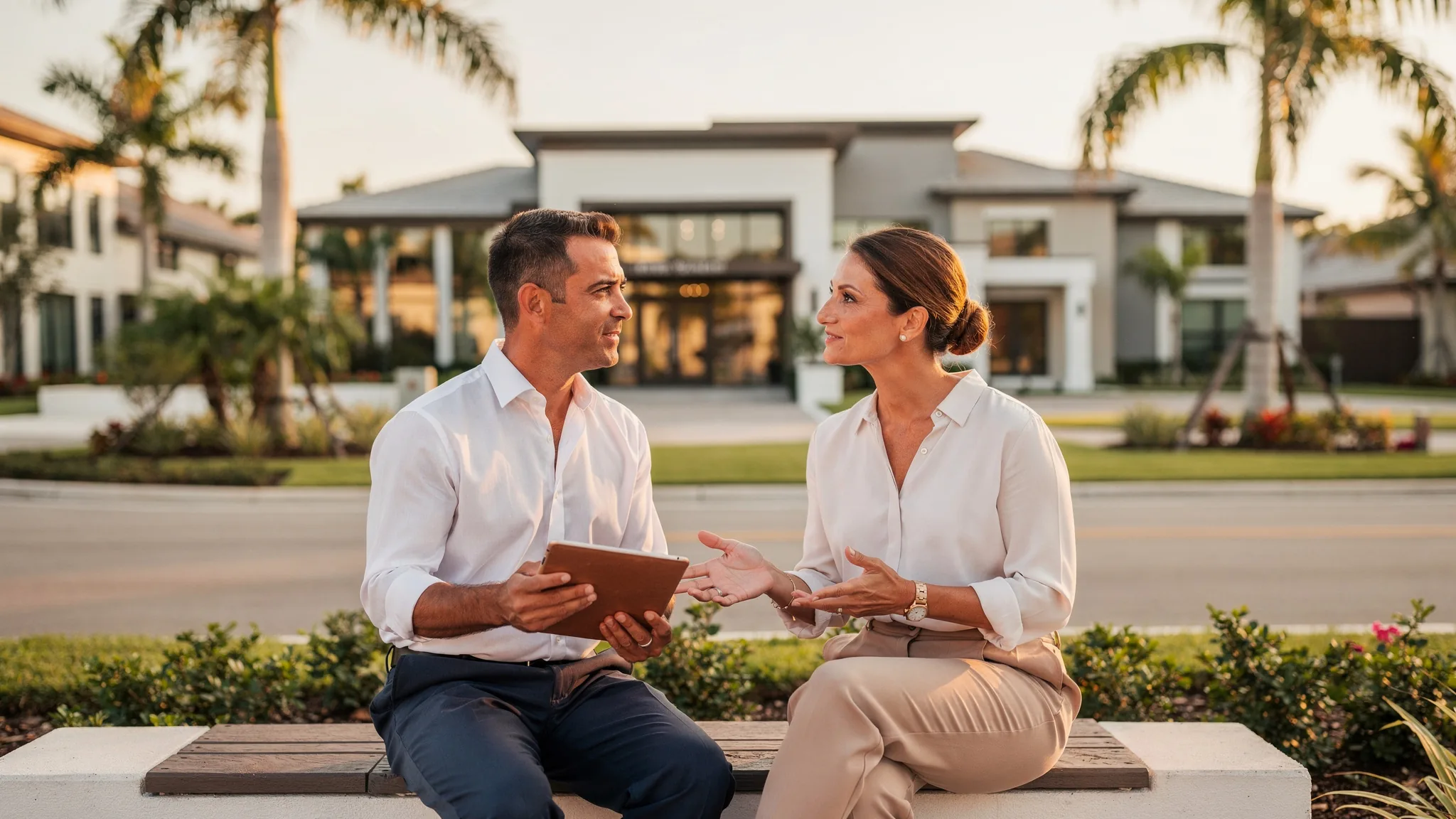 Homebuyer and real estate professional preparing for a builder visit while reviewing their working relationship