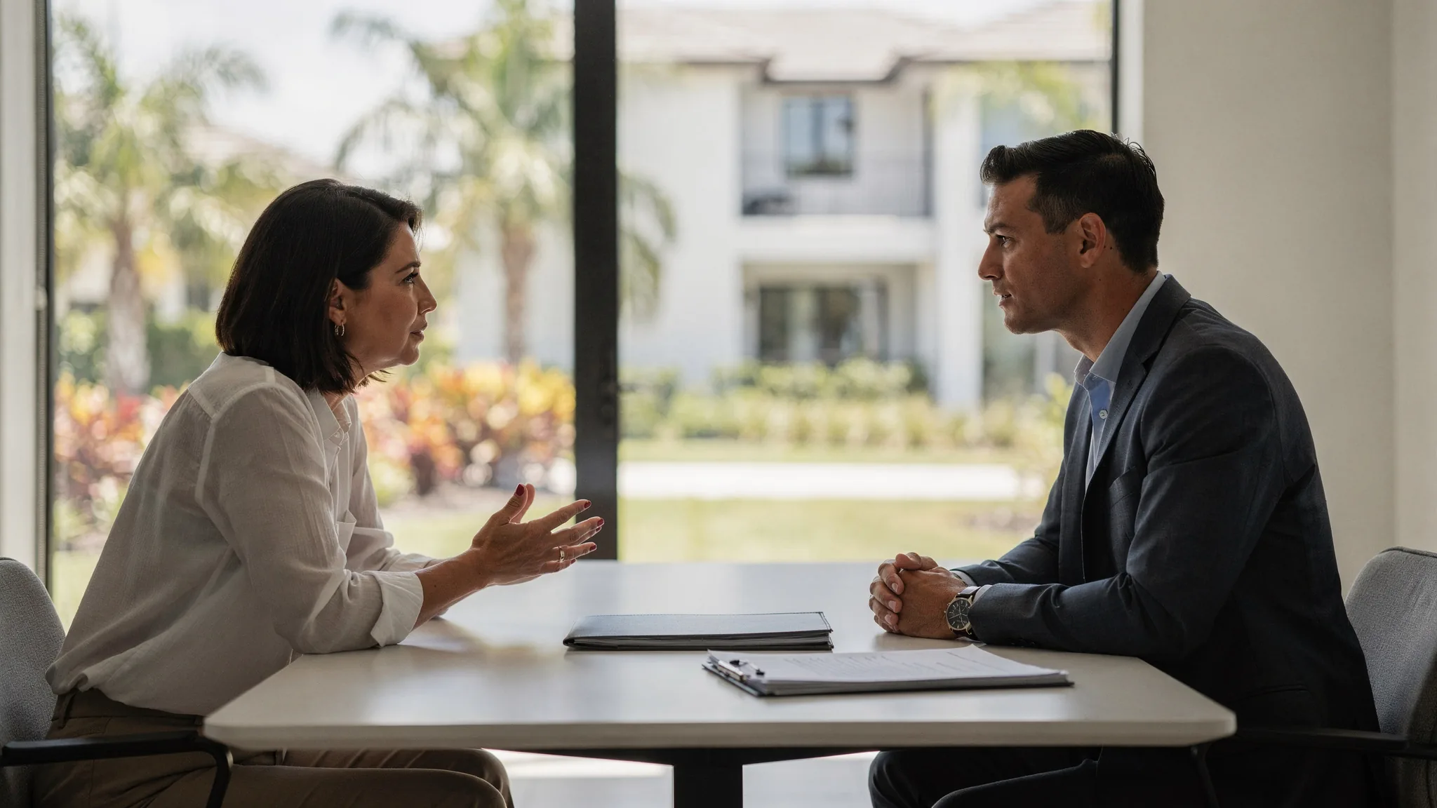 Homebuyer discussing brokerage relationship options and a written buyer agreement with a real estate professional