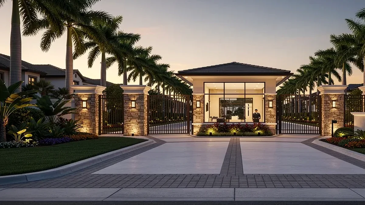Florida new-construction community entrance and neighborhood amenities representing HOA dues, CDD assessments, and community fees