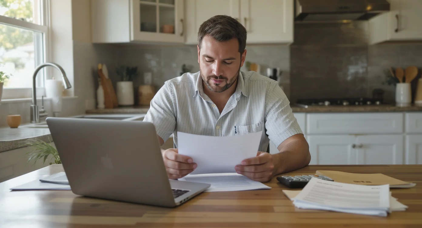 First-time buyer reviewing insurance and property tax documents.