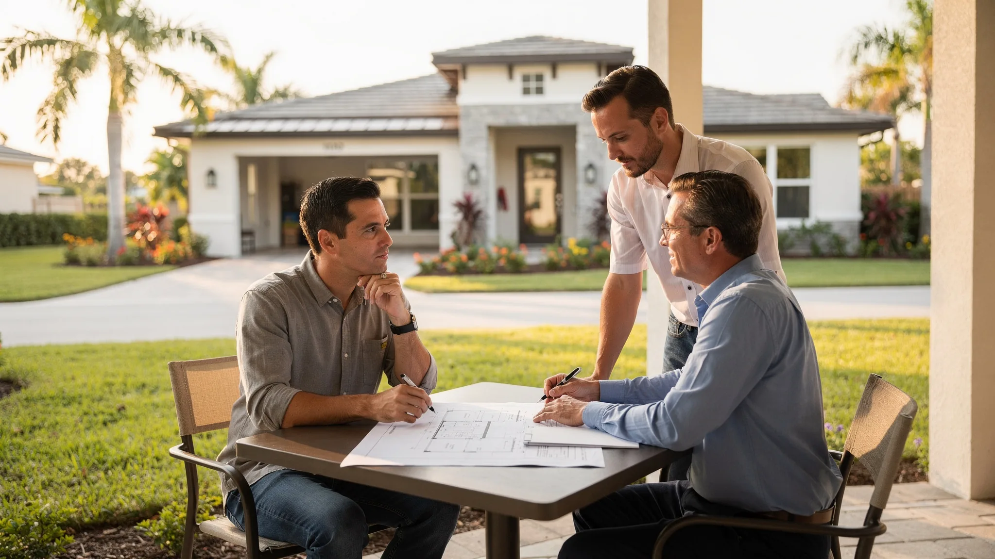 Homebuyer using new-construction knowledge to ask informed questions about plans and property details