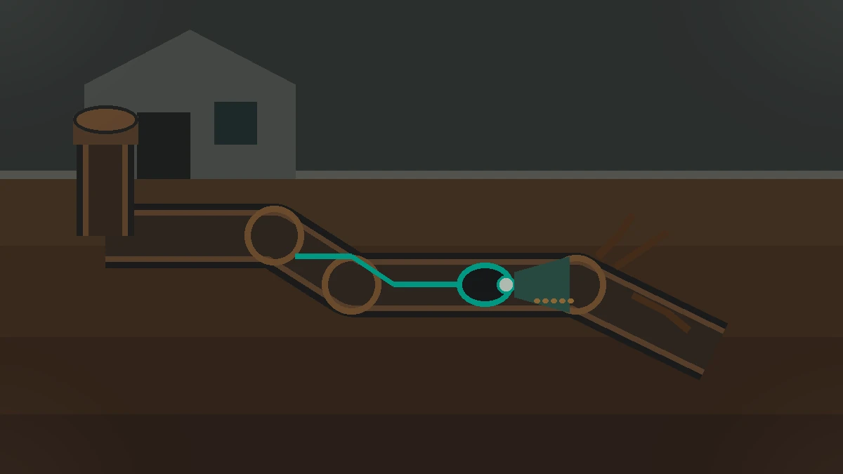 Illustration of a sewer inspection camera moving through a residential drain line beneath a Florida home